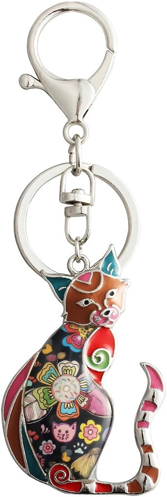 Luckeyui Personalized Multicolor Cat Keychain Gift for Women Cartoon Animal Pets Enamel Bag Keyring