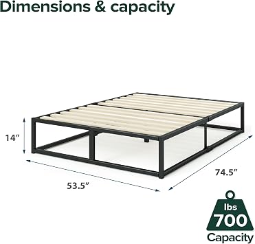 Zinus Joseph 14 Inch Platform Bed Frame, Wood Slat Support, No Box Spring Needed, Eco Friendly WonderBox(TM) Packaging, Easy Assembly, Black, Full