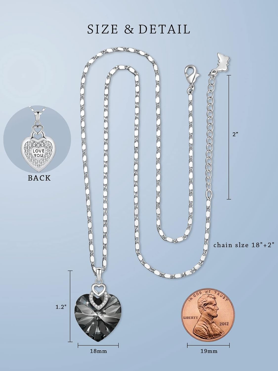 PLATO H 3 Hearts Crystal Necklace for Women, Pendant Engraved Love You - Christmas Wedding Gifts for Her Anniversary Mother's Day Valentine’s Day Birthday - in Gift Box - Image 3