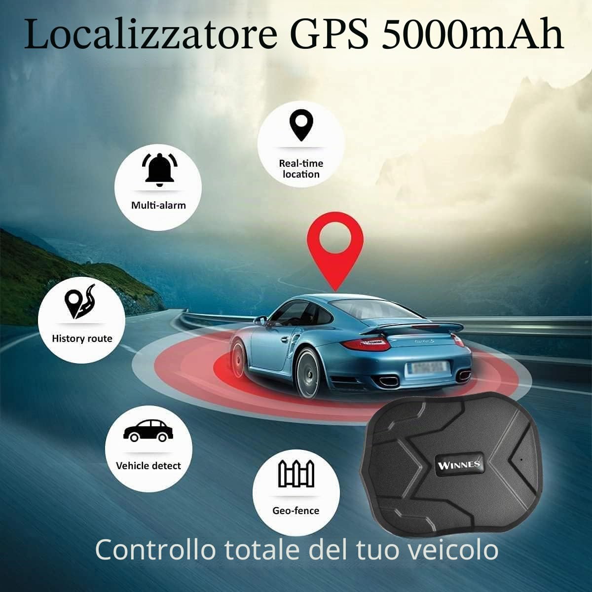 Localizzatore GPS professionale - Tracciamento in tempo reale impermeabile con allarme e APP gratuita - Localizzatore per camion, auto, moto, freezer, barca (5000 mah)