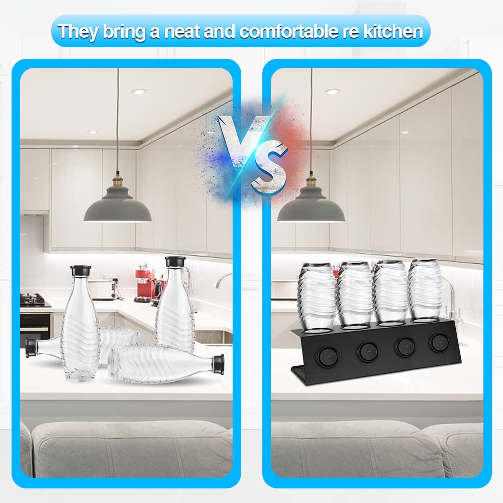 Flaschenhalter für Soda Stream 4er Flaschen Abtropfhalter aus Edelstahl Abtropfständer mit Herausnehmbare Abtropfwanne und Deckelhalter für SodaStream Crystal und Emil Flaschen