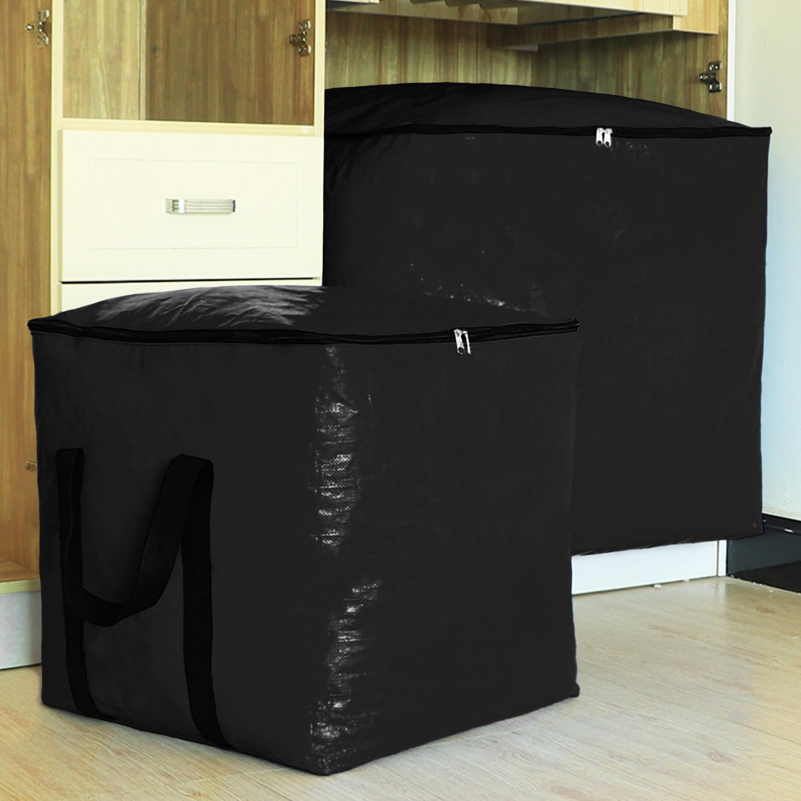 Grand sac de déménagement 125 L noir 50 × 50 × 50 cm Sac de rangement avec couvercle et poignées Boîtes de rangement à fermeture éclair Déménagement