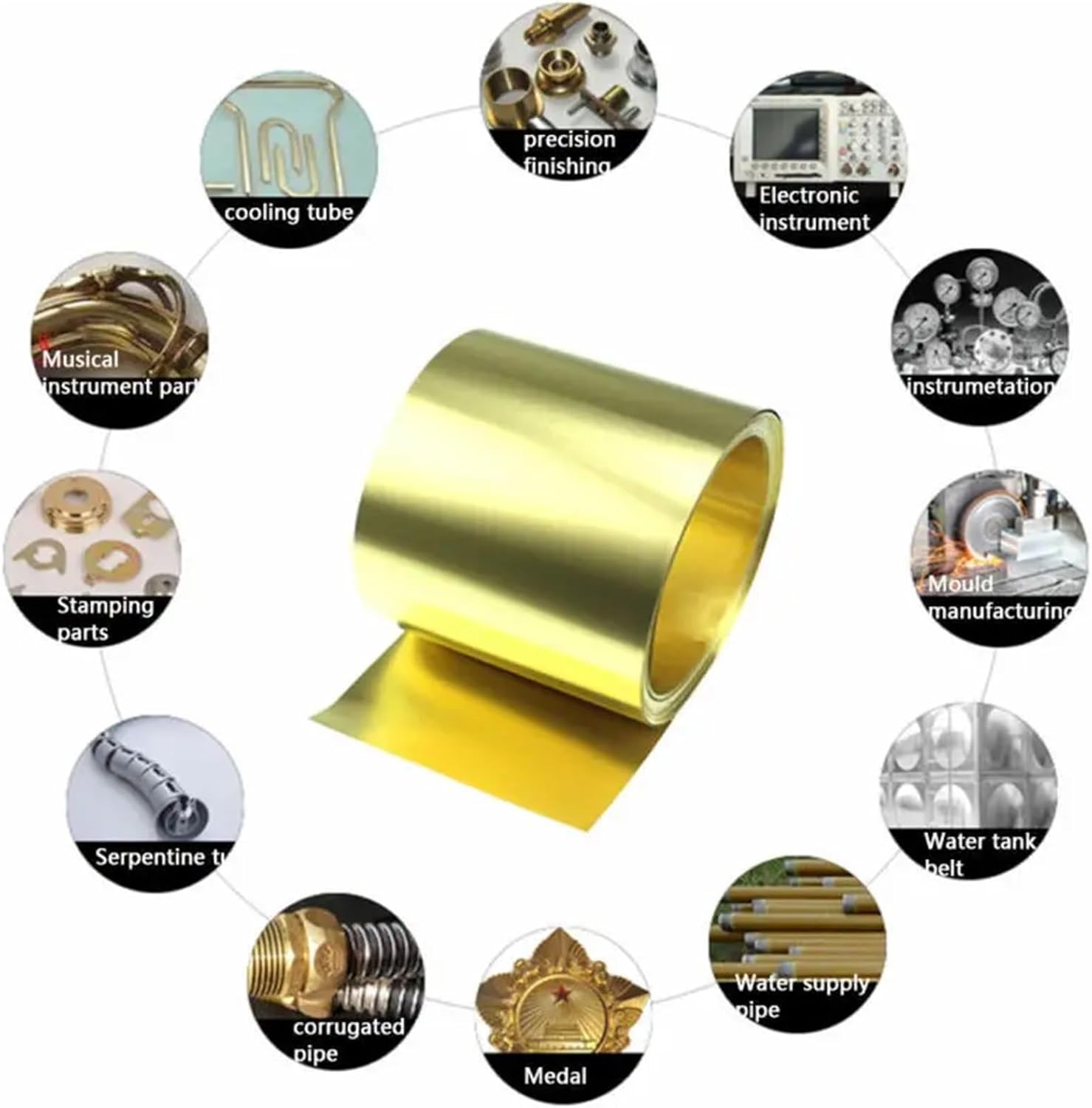 Brass Metal Sheet Roll， Brass Sheet Roll, Thickness 0.01-0.3mm, Width 10-200mm, Length 500-1000mm(0.2x200x1000mm)