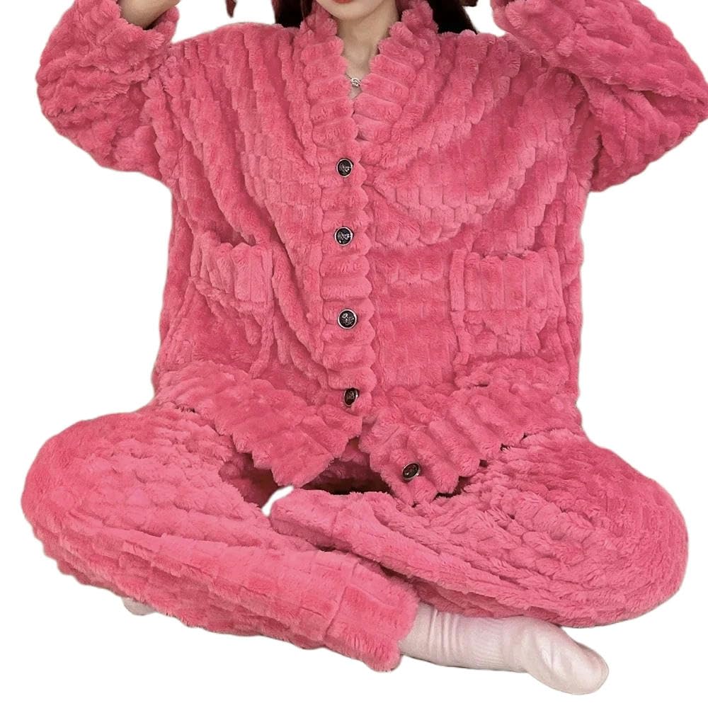 Pyjama Großer Sichtpyjama -Set Frauen Warme Hauskleidung Winter Pyjama Sweatshirt Warme Hauskleidung-rot-4xl (90-100 Kg)