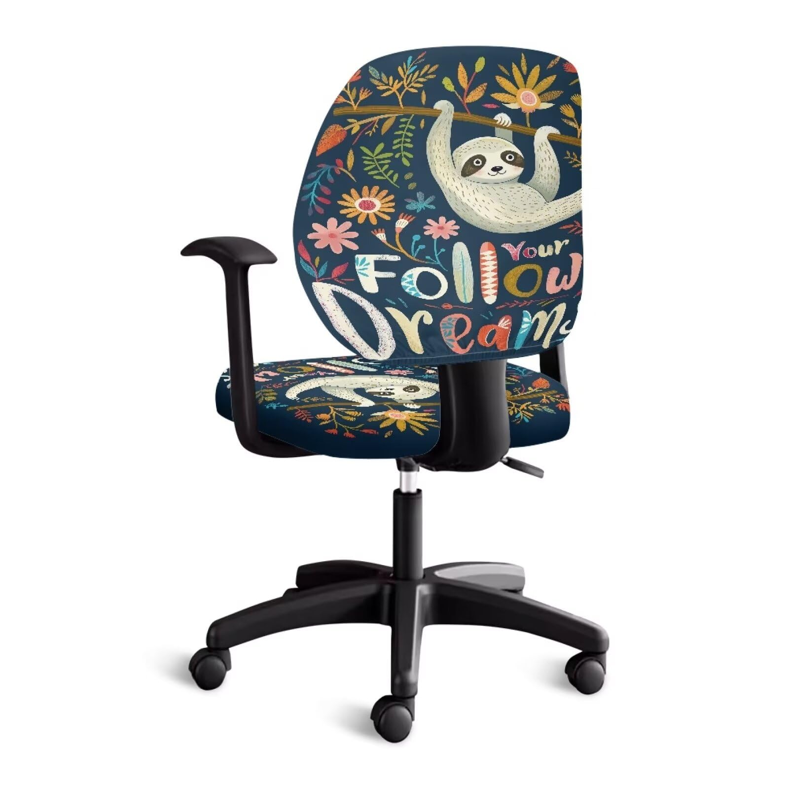 ELEDIZI Sloth Office Chair Cover, Gaming Chair Covers, Soft Stretch Washable, Cute Sloth Floral, Universal Size, 17