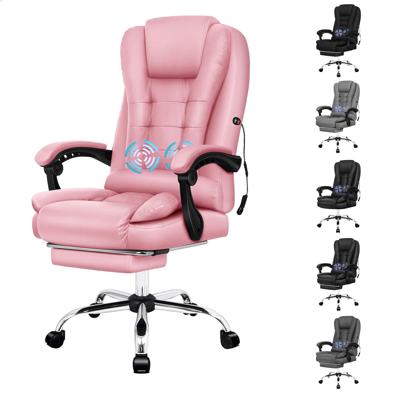 ALFORDSON Office Chair with 150° Recline & 2-Point Massage, Ergonomic Computer Desk Chair with Gas-Lift, Executive Home Desk Chair Leather Video Game Chair (Exavior Pink w/Footrest) - Exavior Pink w/Footrest