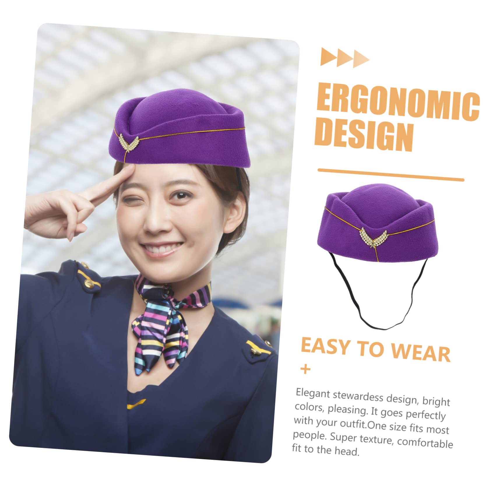 5piezas Sombrero De Azafata De Aerolínea Para Disfraces Elegante Gorra De Uniforme Cosplay Para Fiestas Eventos y Espectáculos Morado