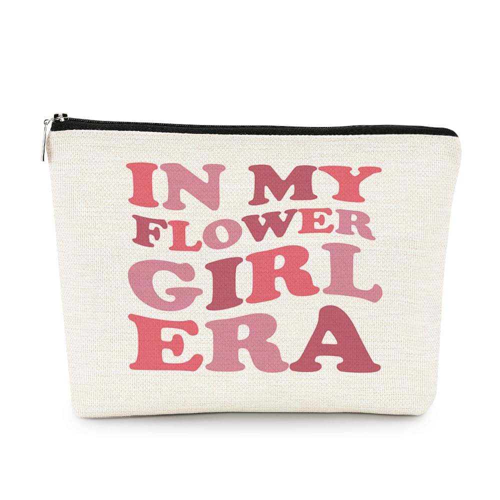 EXUQO In My Flower Girl Era Makeup Bag,Junior Bridesmaid Gifts,Pink Bridal Party Cosmetic Bag,Wedding Souvenir Gift,Zipper Pouch Bag Travel Bag