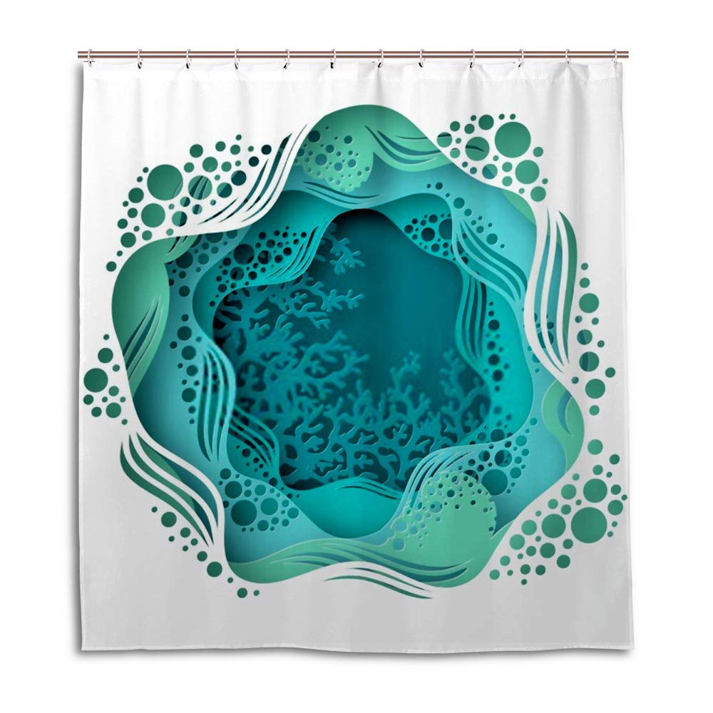 Rideau de douche sous-marin polyester imperméable anti-moisissure avec crochets CHEHONG