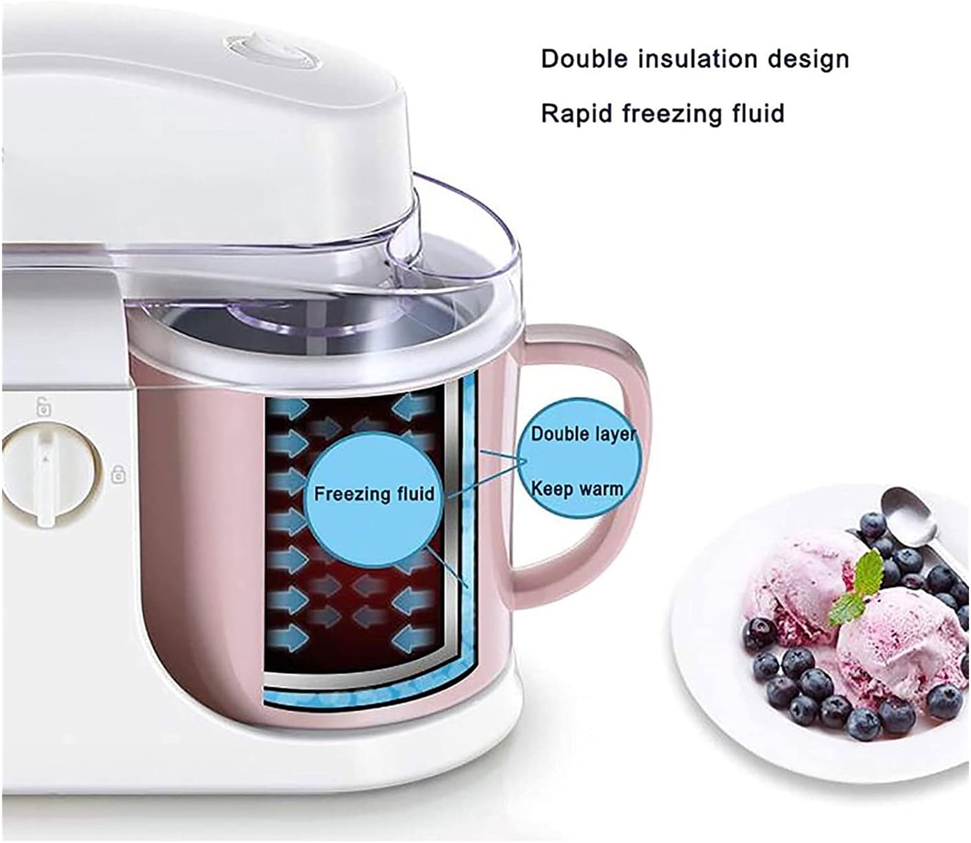 Ice Cream Maker Super Low Noise/1L/Lighter/Low Power Automatic Soft Serve Ice Cream Machine for Kids Dessert/Frozen Fruit Dessert Make Easy Sorbet Easy to Clean and Store
