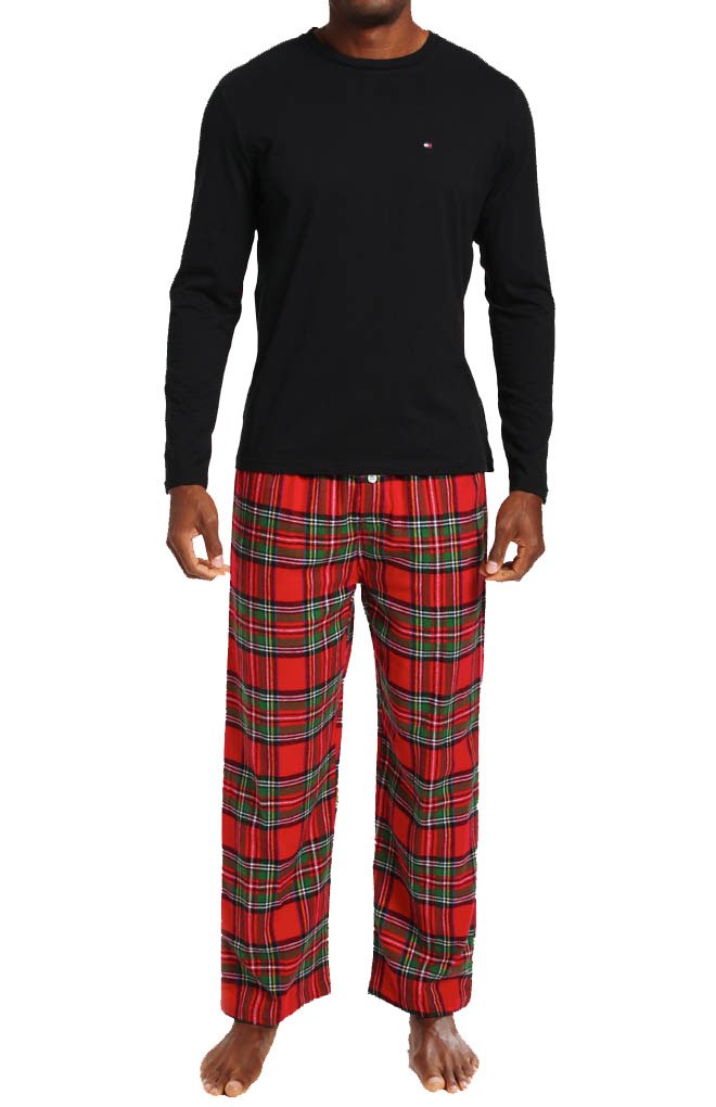 Tommy Hilfiger Men's Fire Red Plaid Pajama Gift Set with Long Sleeve Tee