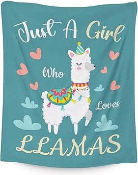 Blanket for Girl Women - 60x80 Inches Cute Llama Throw Gifts- Teal Soft Fuzzy Blankets for Bed, Couch & Living Room