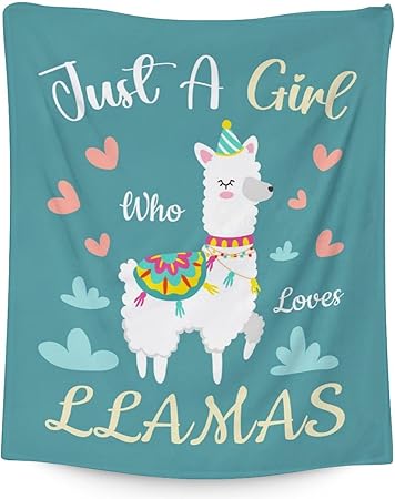 Blanket for Girl Women - 60x80 Inches Cute Llama Throw Gifts- Teal Soft Fuzzy Blankets for Bed, Couch & Living Room
