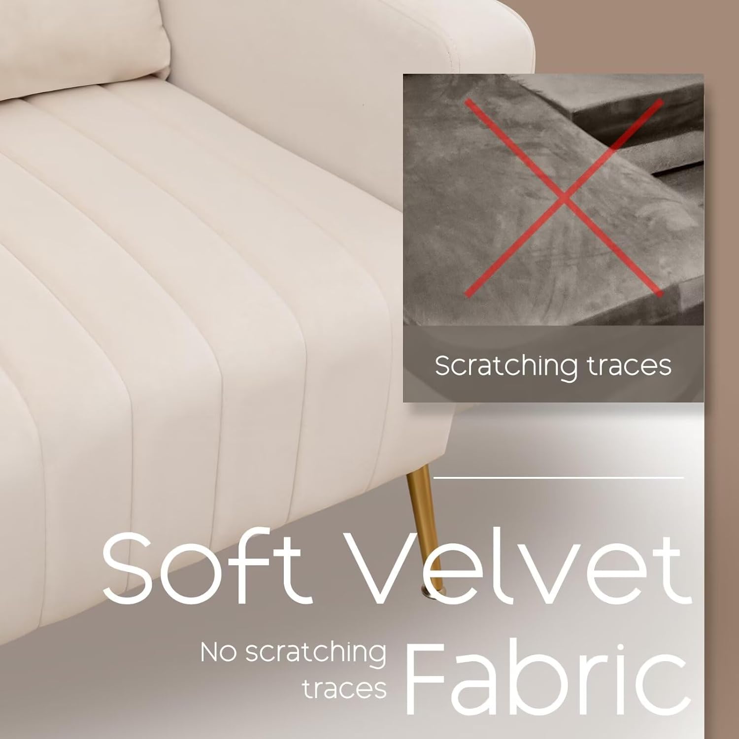 Velvet Accent Chair Set of 2,Wingback Armchair for Living Room, HighBack Reading Chair with Golden Legs Lumbar Pillow, Upholstered Single Sofa Comfy for Bedroom, Apartment, Small Spaces Beige