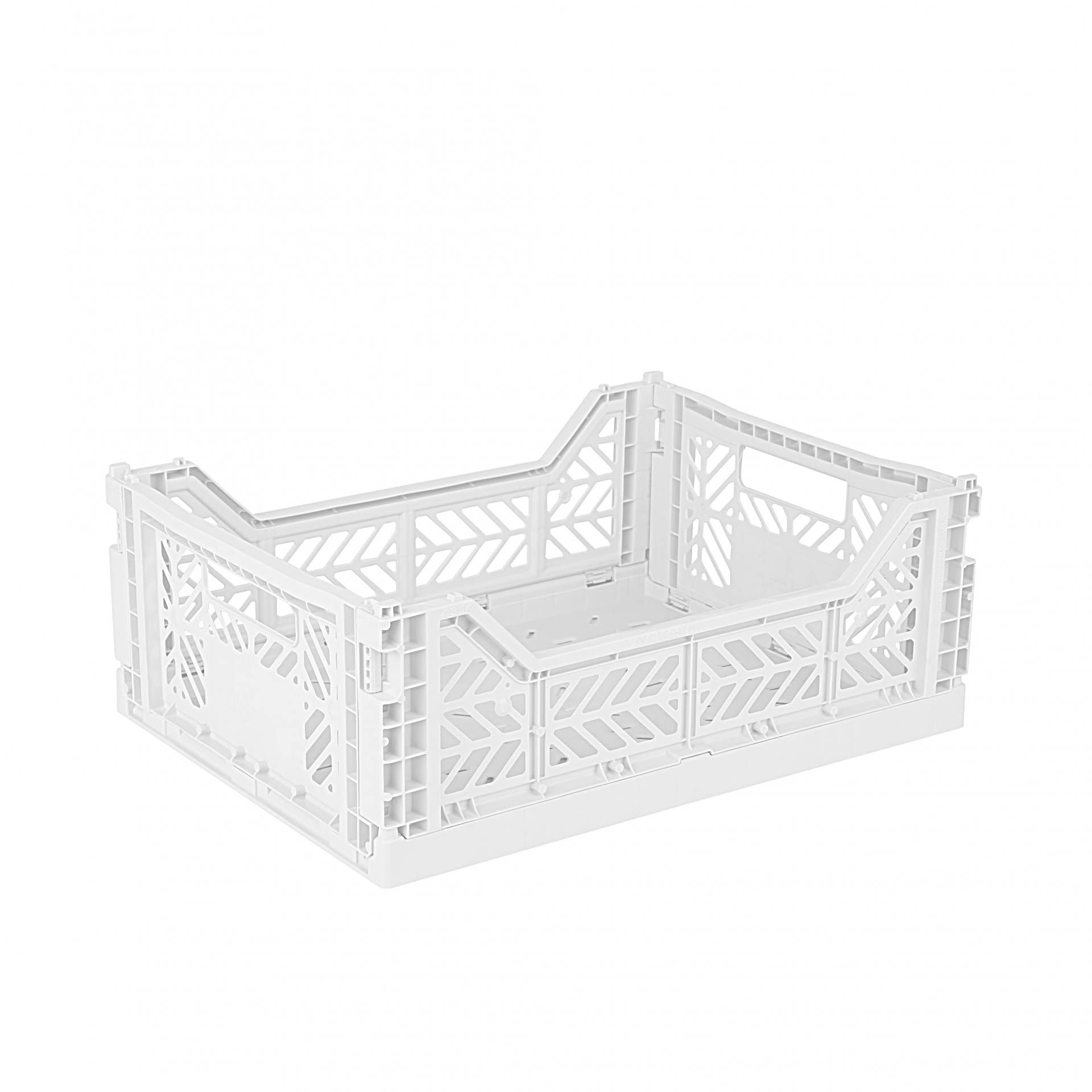 Aykasa White Folding Crate, Sturdy Folding Box, Plastic, Stackable, Midi (40 X 30 X 14 Cm)