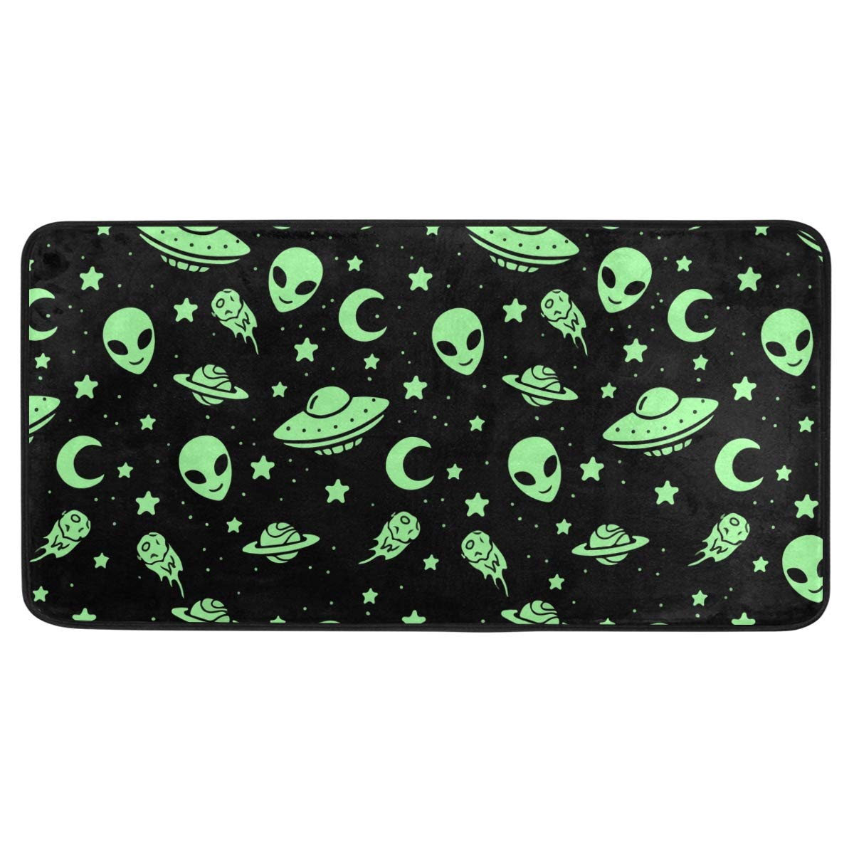 FANTAZIOGreen Alien UFO Moon Area Rug Carpet Non-Slip Floor Mat Doormats for both outdoor and indoor 39 x 20 in