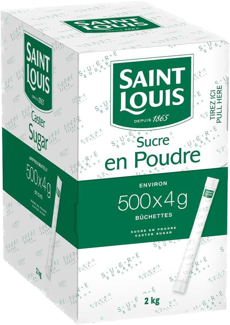 Sucre Blanc en Poudre SAINT LOUIS – 1000 Bûchettes 4 g (4 kg) avec Agitateurs en Bois – Idéal pour Professionnels – Offre Spéciale