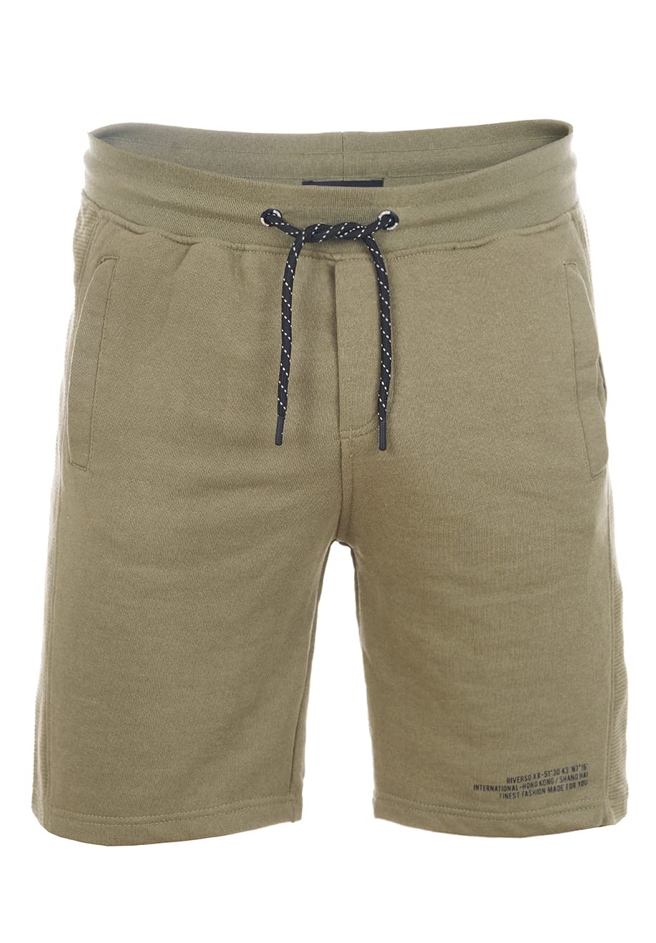 riverso RIVBlake Men's Sweat Shorts Regular Fit Summer Sports Bermuda Shorts Drawstring Print Pockets Black Blue Green Red White S M L XL XXL 3XL 4XL 5XL, Ivy Olive, L