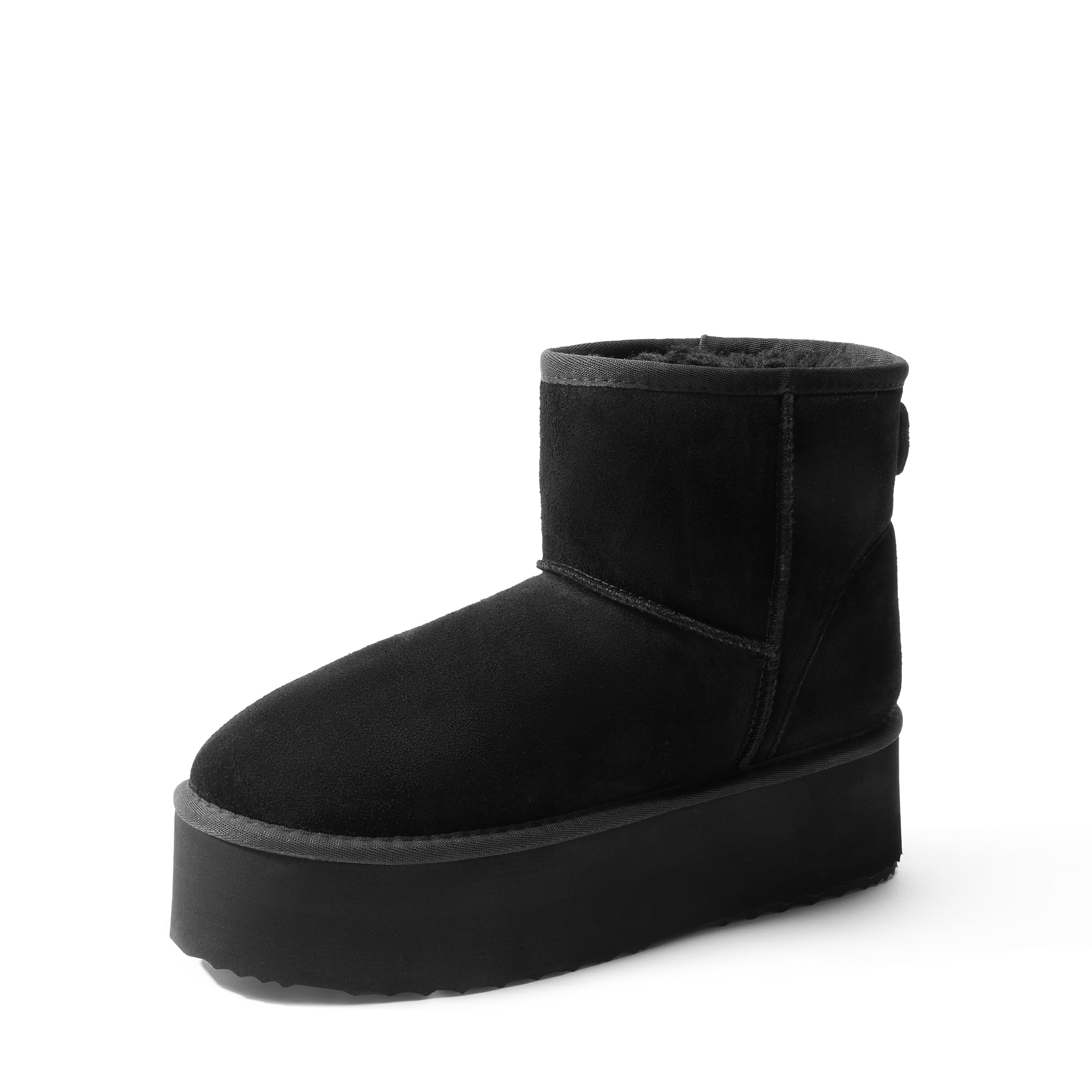 DREAM PAIRS Genuine Suede Classic Platform Boots for Women Water Resistant FuzzyClassic Ankle Winter Snow Low Boots with