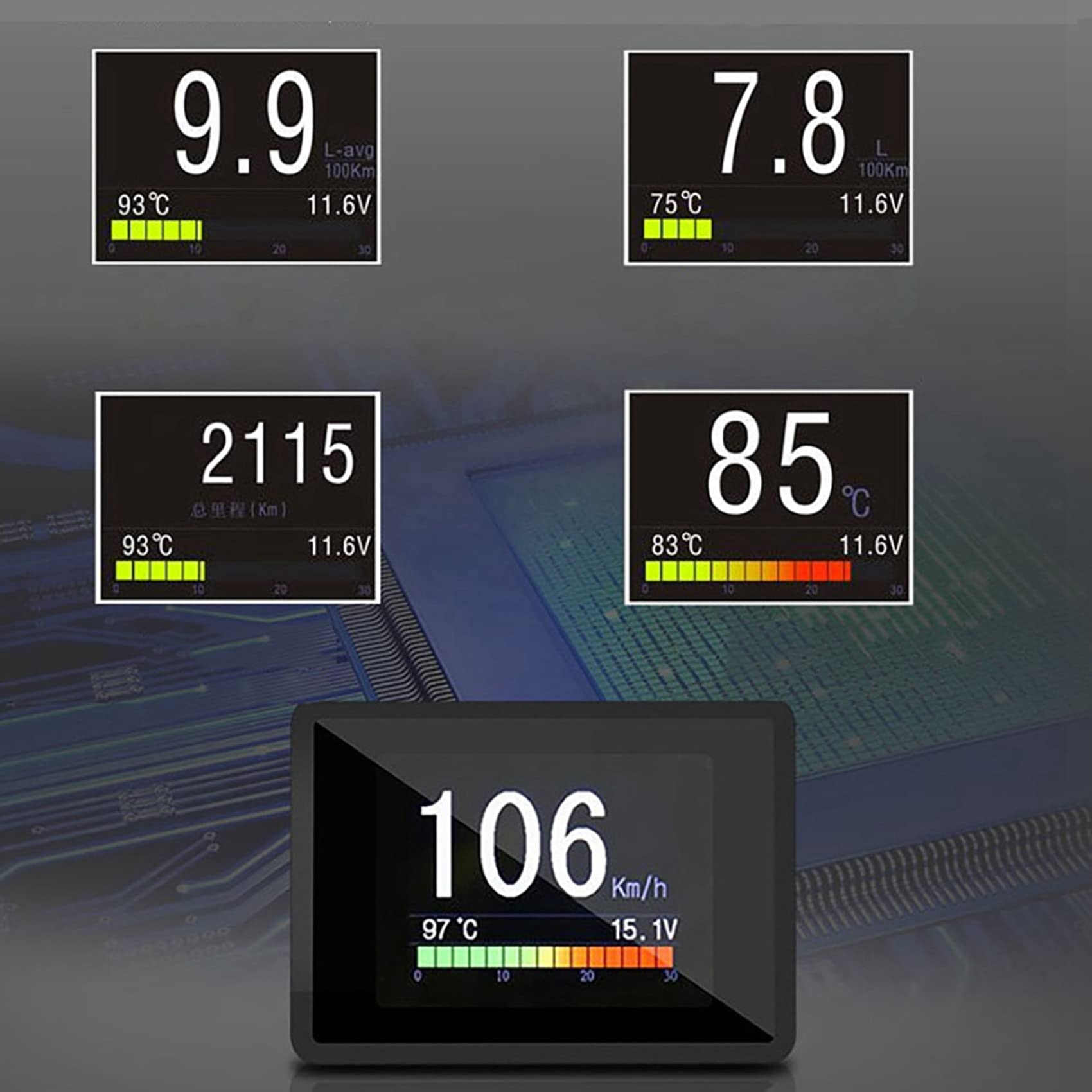 4 x do samochodu A203 OBD2 komputer pokładowy samochód cyfrowy wyświetlacz podróży prędkość zużycie paliwa miernik OBD2 skaner