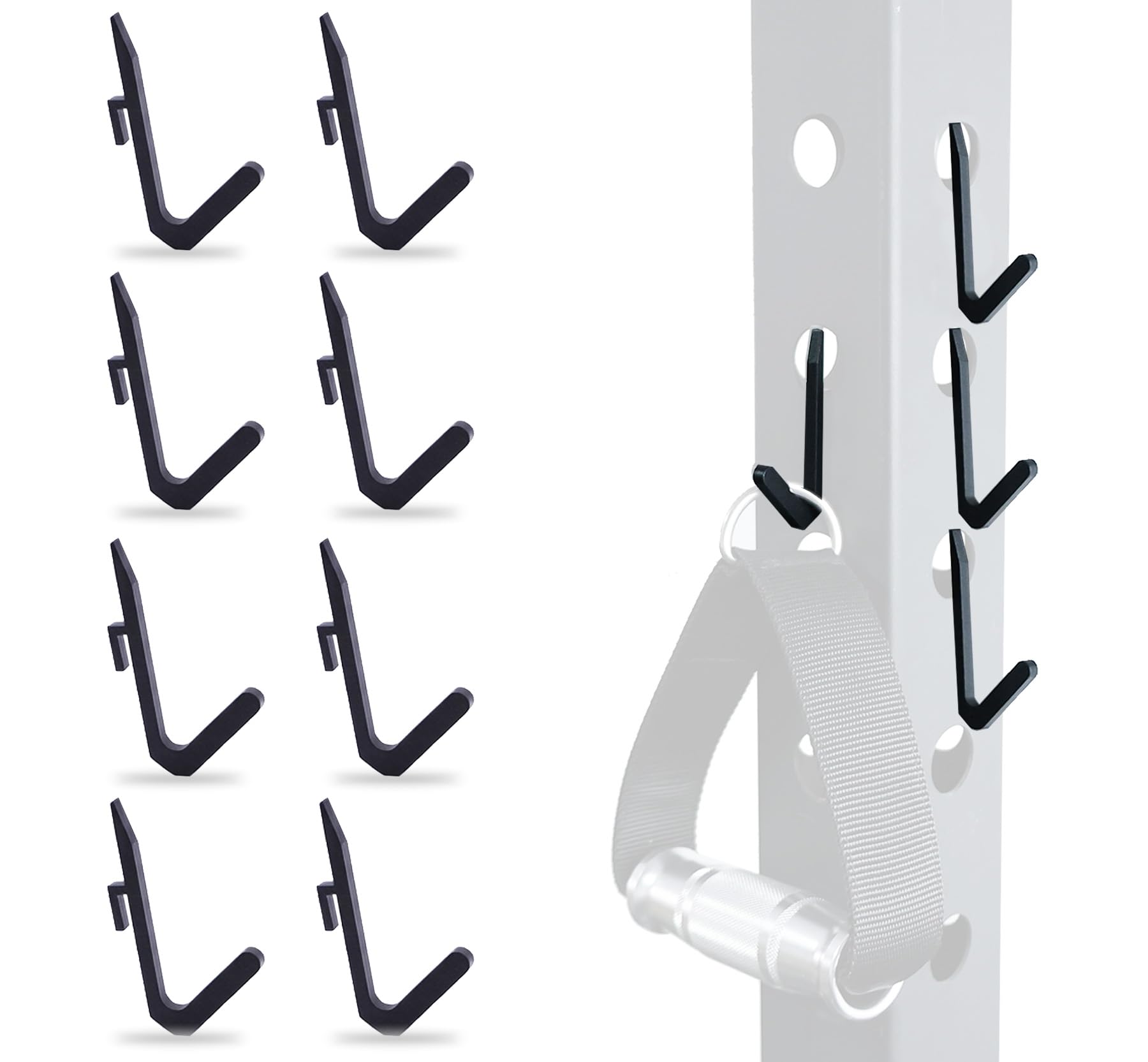 J Bryant Squat Rack Storage Hooks for 5/8" & 1" Holes, Powder Coated Steel Rack Hangers with Spacer, Gym Organizer for Cable Attachments, Resistance Bands & Accessories (J Hook*8) — image 1