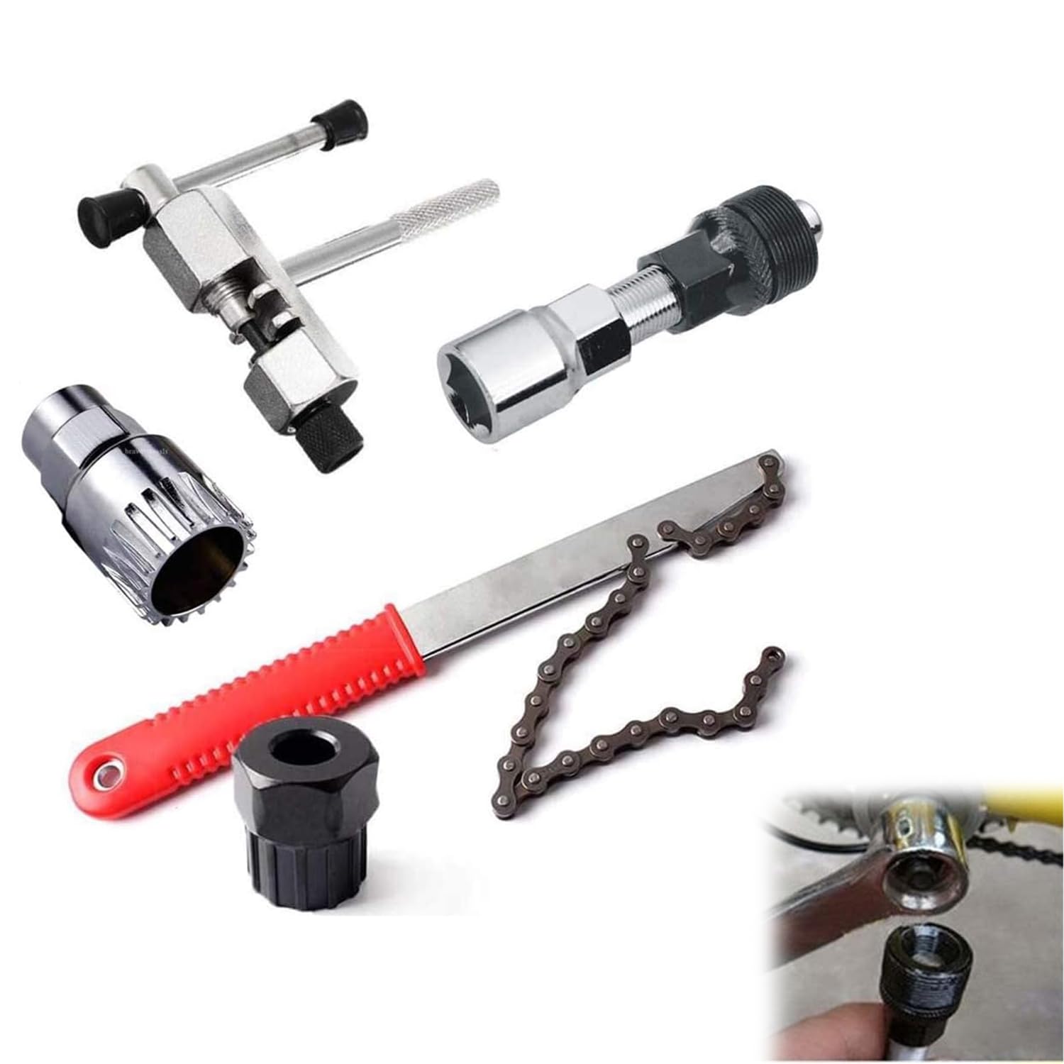 X Spring 5 in 1 Bike Repair Tool Set, Chain Whip, Crank Puller, Bottom Bracket Remover, Freewheel Box Remover, Chain Breaker for Bicycle