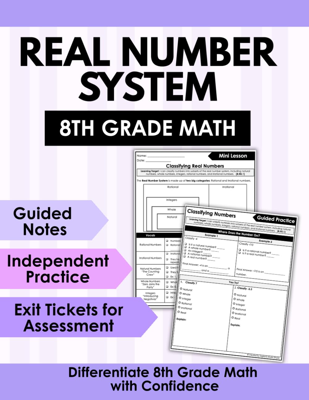 8th Grade Math Workbook: Real Number System & Scientific Notation | Square Roots, Rational vs Irrational, Classifying Numbers | Guided Notes, Leveled ... & Homeschool (8th Grade Math Club)