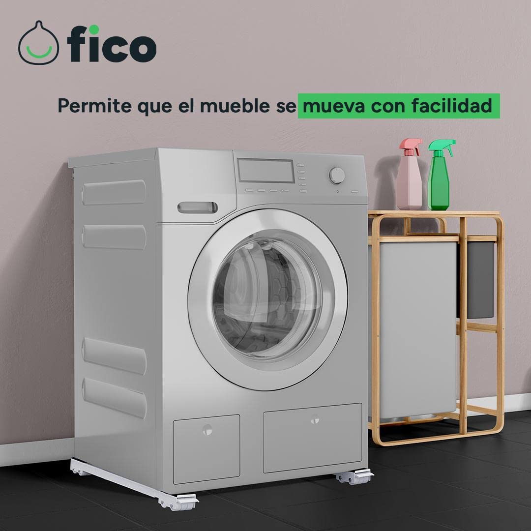 fico Base ajustable para lavadora con ruedas, Base de Lavadora Secadora con freno reforzado, Soporte móvil extensible, Base para Refrigerador, Muebles o Secadoras con 300 KG de capacidad