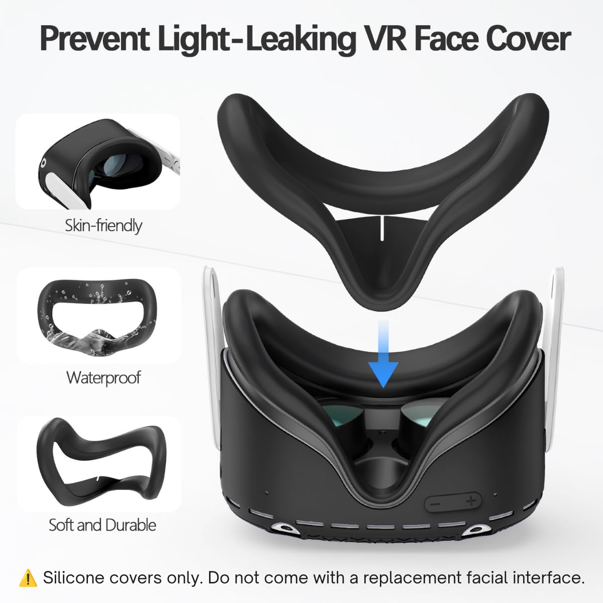 AMZDM Funda Facial para Oculus Quest 2 con Cubiertas de Lente, Protectores Lavables de Silicona VR para Accesorios Meta Quest 2 VR