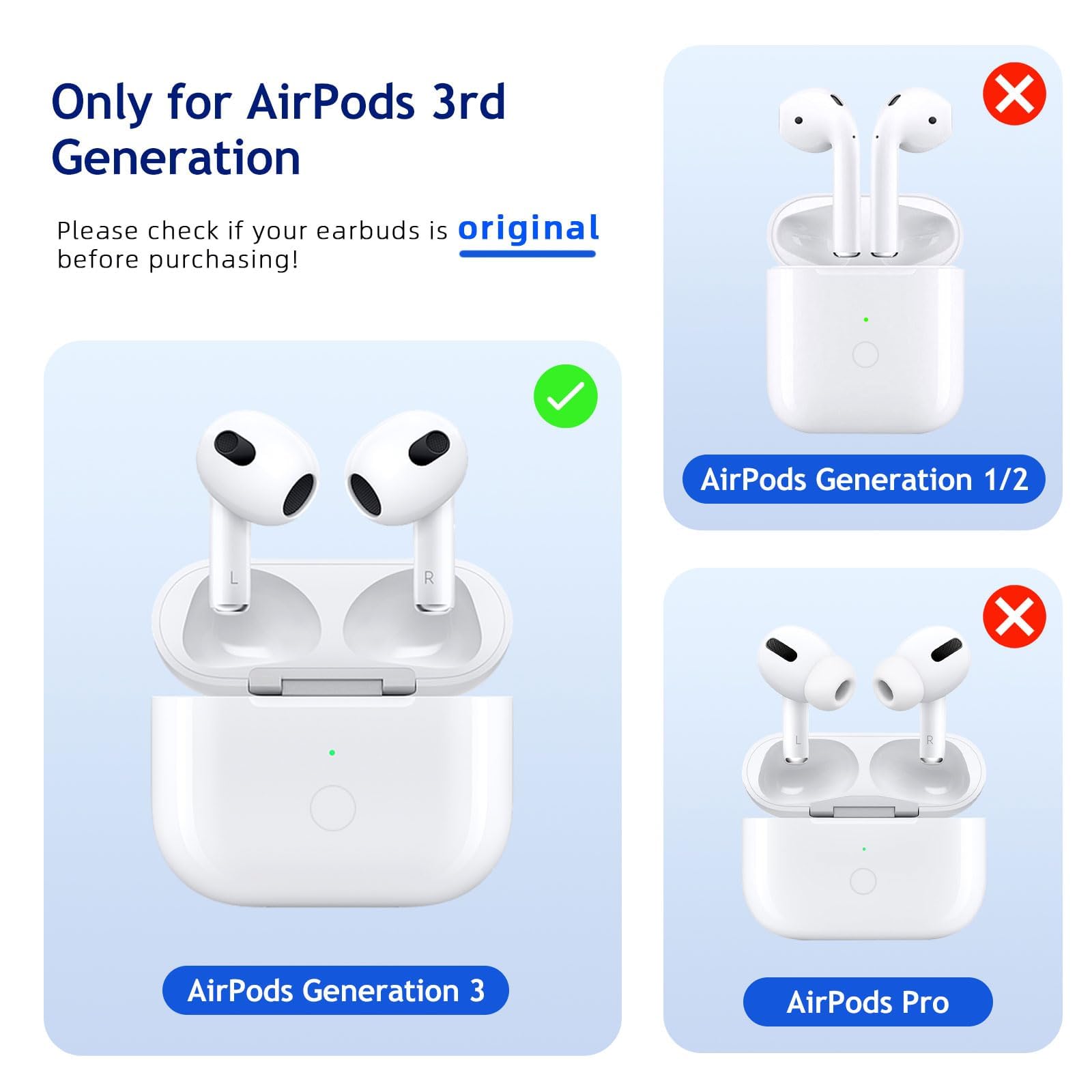 Cristnu Wireless Charging Case Replacement for AirPods 3 (3rd