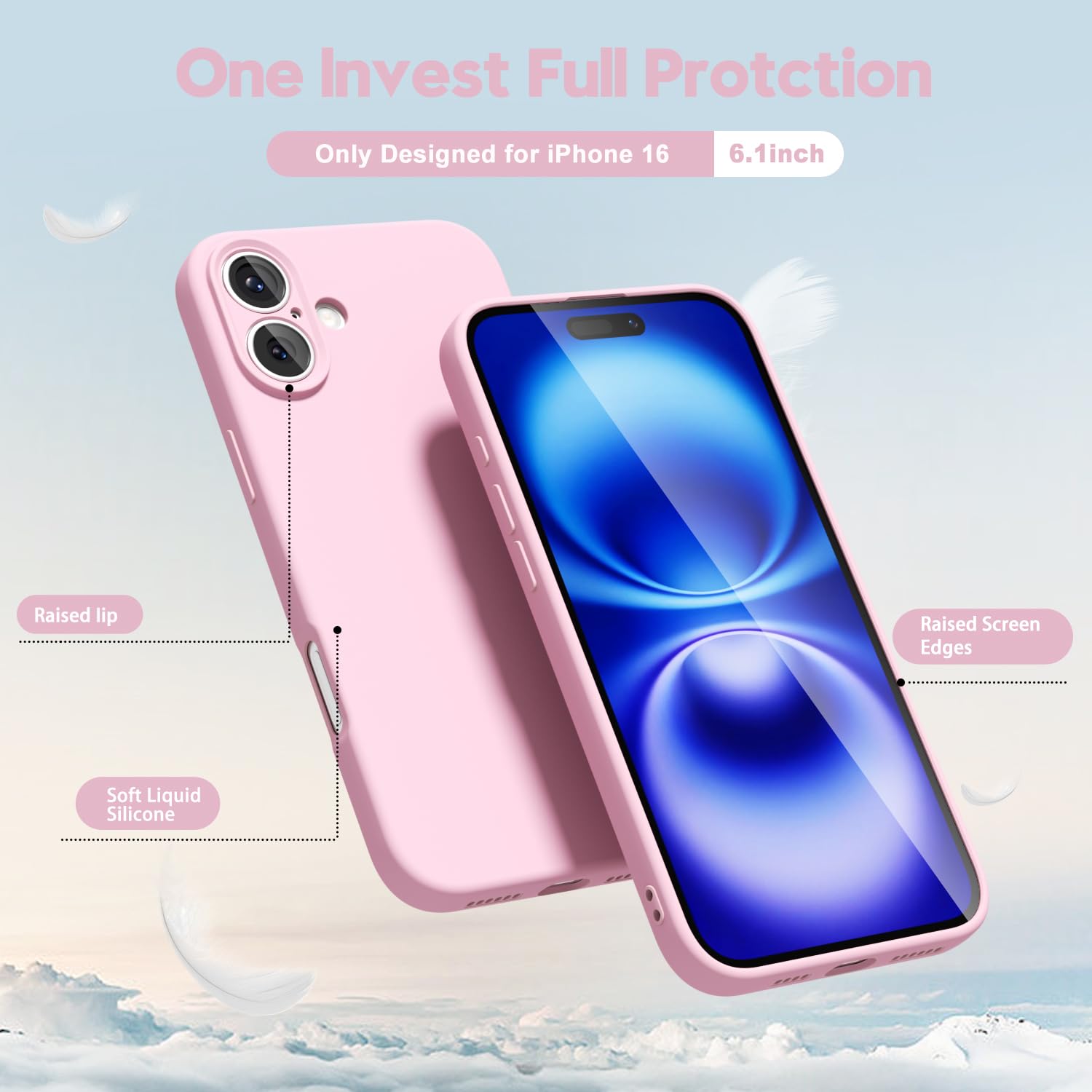 oakxco for iPhone 16 Pro Max Case Liquid Silicone, Soft Rubber Gel Elegant Aesthetic Basic Simple Cover, Cute Thin Slim TPU Matte Solid Color Plain Smooth Case for Women Girl, Light Pink — view 1312