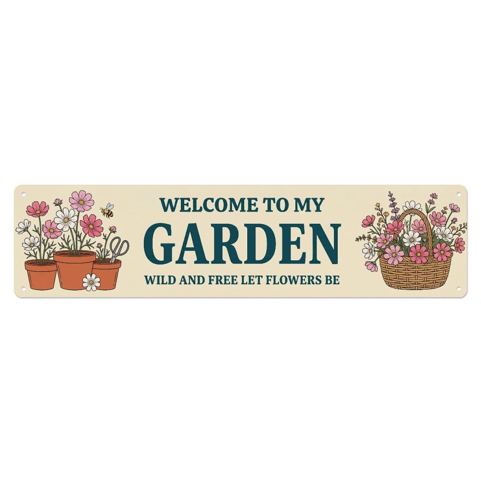 Metal Tin Sign Welcome To My Garden Vintage Cosmos Wildflower