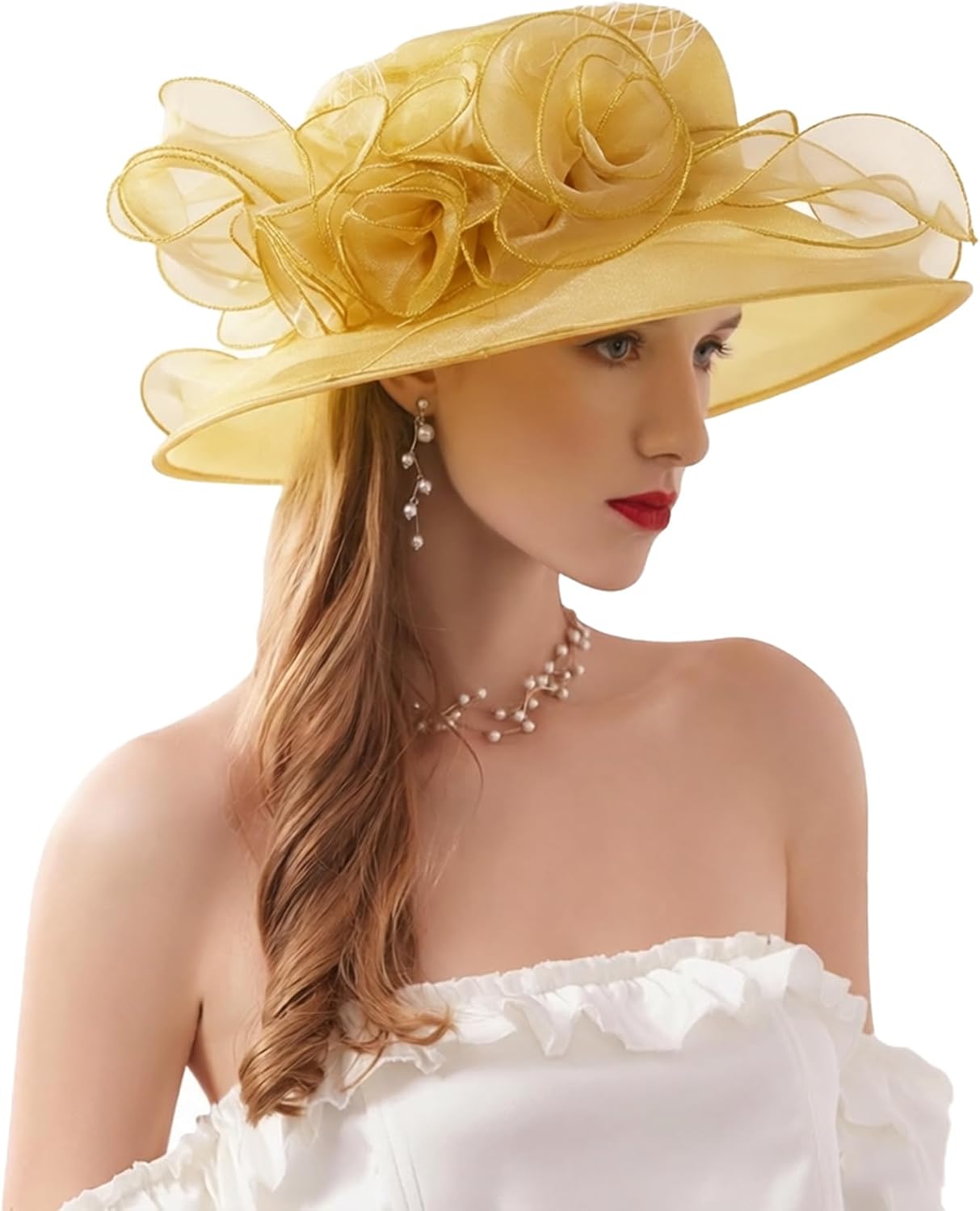 ORIDOOR Women’s Organza Church Tea Party Wedding Fascinator Derby Hat Wide Brim Sun Hats
