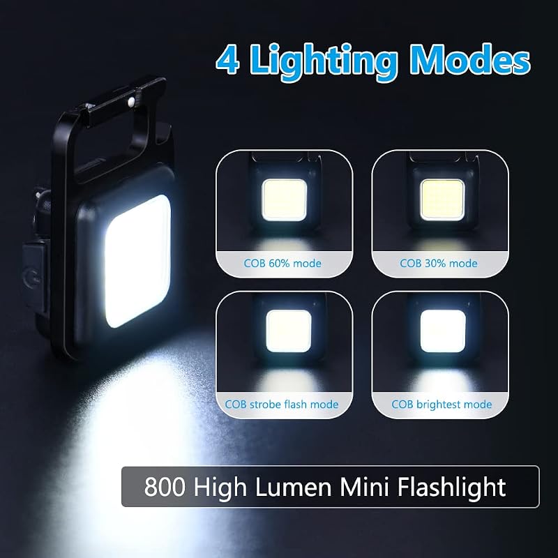 URAQT Mini LED Munkalámpa 2db - 800 Lumen COB Kulcstartós Zseblámpa 4 Üzemmóddal, USB Tölthető, Mágneses Talppal, Sörnyitóval Kempinghez, Au