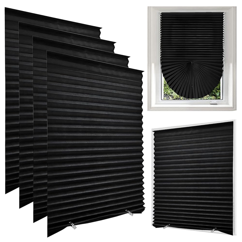 Lotvic 4 Pack Temporary Blinds, 60x150CM Stick on Blinds, Easy to Cut and Fit, No Drill Blind for Windows, Door, Kitchen, Bathroom, Bedroom Blackout Thermal Privacy Protection (Black, Light Filtering)
