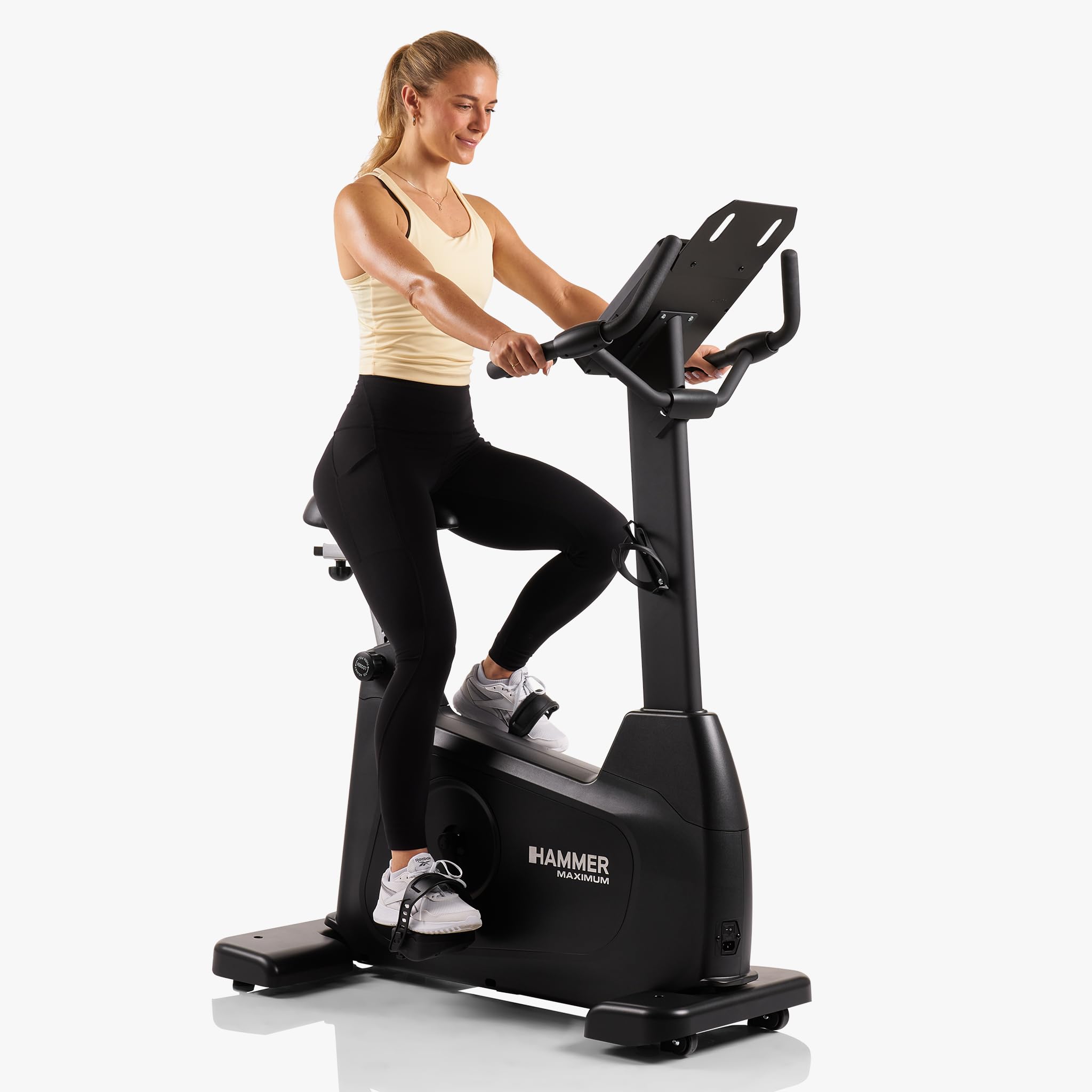 HAMMER Ergometer UB 8000 – leiser Heimtrainer für Zuhause, Apps vorinstalliert Kinomap & Zwift, Touch-Display, 14 kg Schwungmasse, 17 Programme, Hometrainer Fahrrad bis 150 kg