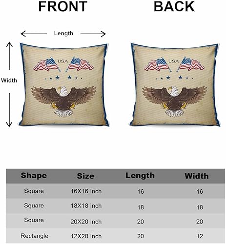 Miniatura 6 de Paquete de 2 fundas de almohada decorativas de algodón, diseño patriótico de la bandera estadounidense, águila, 18 x 18 pulgadas, cuadradas,