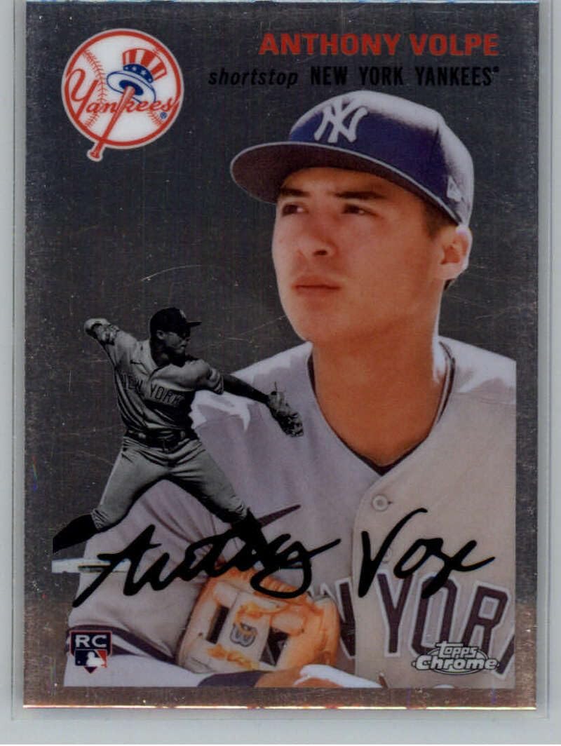 2023 Topps Chrome Platinum Anniversary Image Variation #100 Anthony Volpe RC Rookie Card New York Yankees Official MLB Baseball Card in Raw (NM or Better) Condition