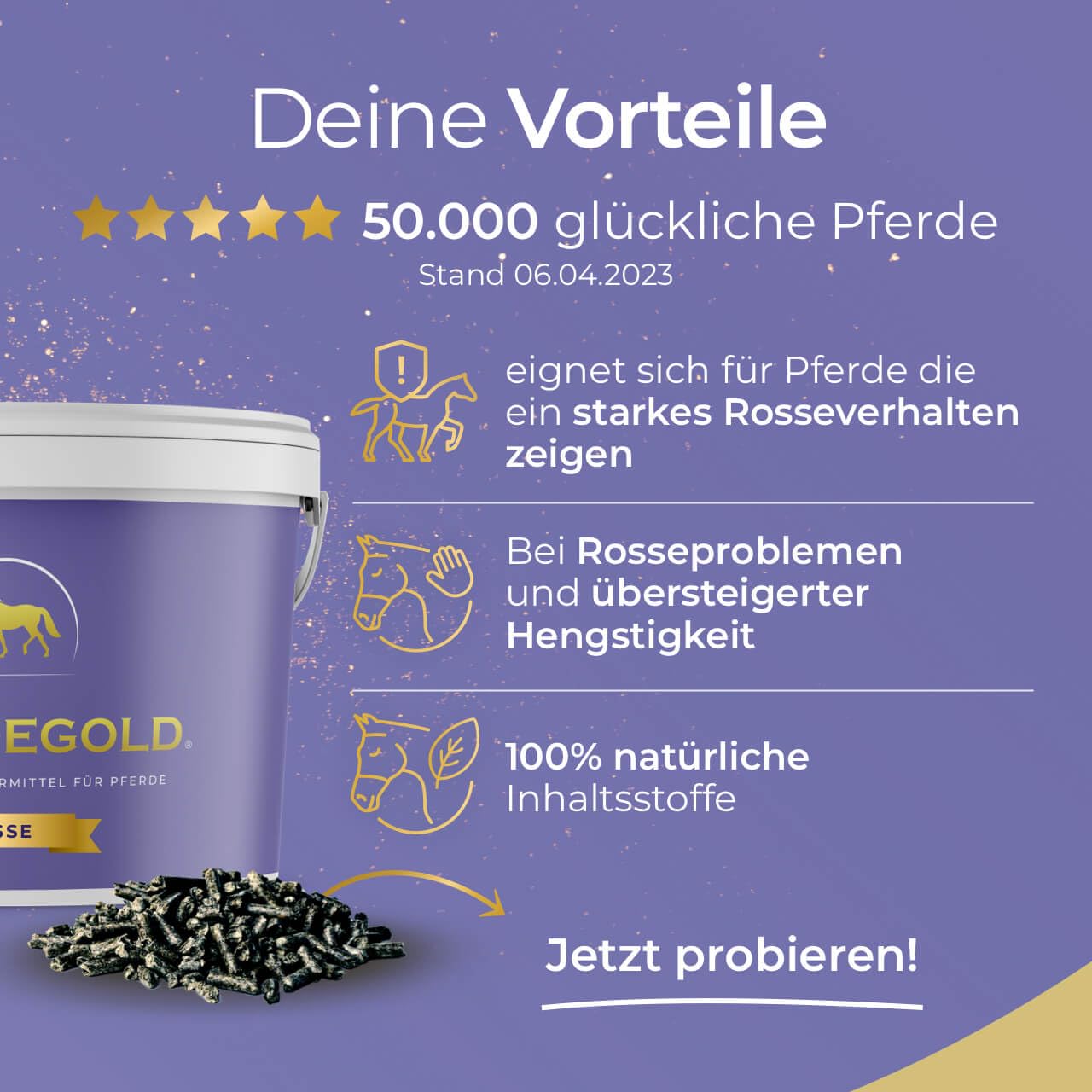 Rosse 1,5kg - Pferde Pellets mit Mönchspfeffer & Yamswurzel | Unterstützt Rossezeit - 100% Natürlich - hohe Bioverfügbarkeit
