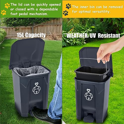 origreen Outdoors Dog Poop Trash Can with Lid & 290PCS Waste Bags, Cute Dog Waste Trash Can for Dog Poop, Yard, Home, Garden, Kitchen, 15 Litre Grey Step with Removable Inner Bin, AG by origreen - Image 6