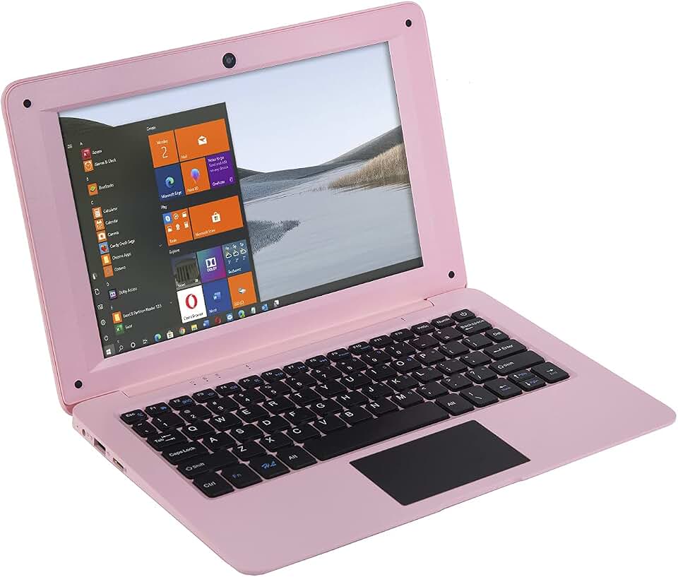 Windows 10 Laptop Mini 10 polegadas 32GB Ultra fino e leve Netbook Quad Core CPU PC HDMI WiFi USB YouTube (rosa claro)