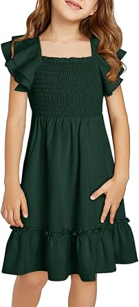 DOKOTOO KIDS Girls Tween Ruffle Smocked Dress Size 6-15 Years Old | A-Line Flowy Boho Sundress, Knee Length, No Zipper, Stretchy Fabric, Cute Summer Clothes for Concert Wedding Church Birthday