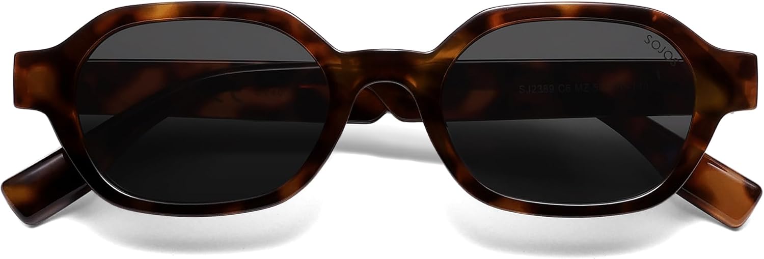 SOJOS Retro Polarized Hexagon Sunglasses for Women Men, UV400 Trendy Rectangle 70s 80s 90s Shades SJ2389