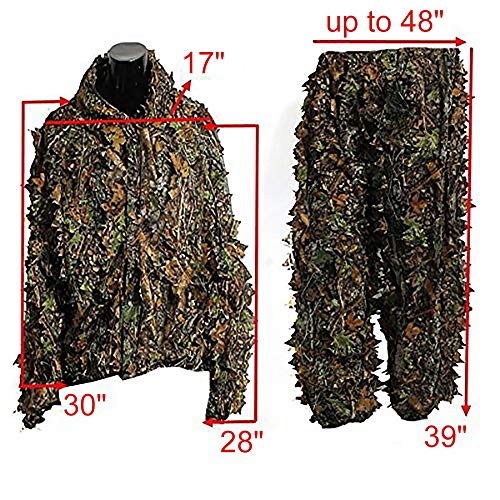 Uheng 3D Woodland Leafy Camo Suit, Hooded Camouflage Ghillie Leaf Hunting Suit Sets for Men Lightweight Outdoor Jungle Forest Army Tactical
