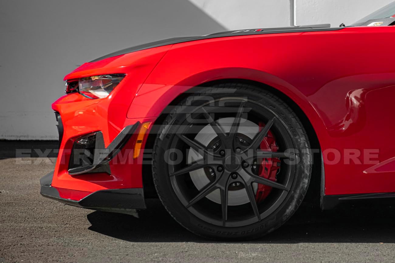 Replacement For 2017-Present Chevrolet Camaro ZL1 1LE | GM Factory Style DRY CARBON FIBER Front Bumper Side Splitter Extension Canards Dive Plane Pair