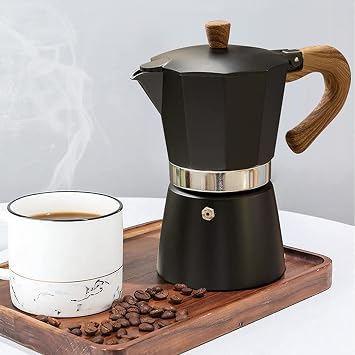 Moka Pot, Stovetop Espresso Maker Italian Coffee Maker Coffee Pot 6 cup/10 OZ Aluminium Stovetop Camping Espresso Maker Manual Cuban Coffee Percolator for Cappuccino or Latteblack