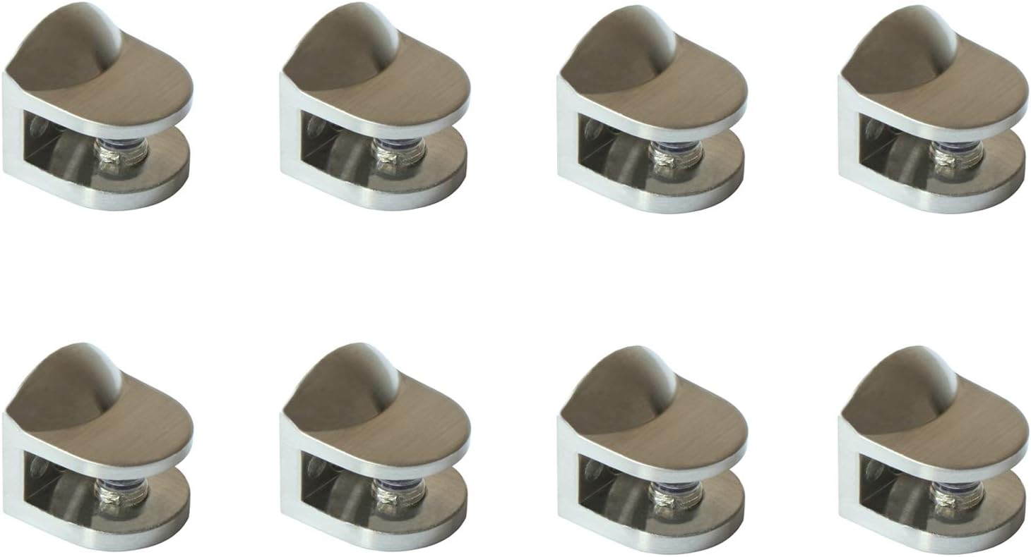 Wall Mounted Adjustable Shelf Brackets Shelf Clips Metal Clamps Holder Brushed Nickel for 4-8mm Glass Acrylic Wood (Set of 8)