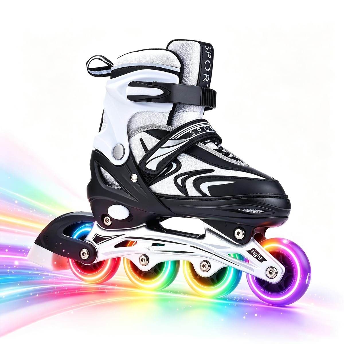 ERNAN Inline Skates,Adjustable Light up Kids Inline Skates for Boys and Girls,Roller skates for Kids Youth, Beginner (black and white, M)