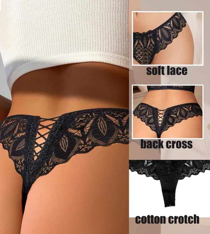Avidlove Panties for Women Lace Thongs Cross Back Tanga Sexy Cheeky Low Waist Bikinis Underwear - Image 4