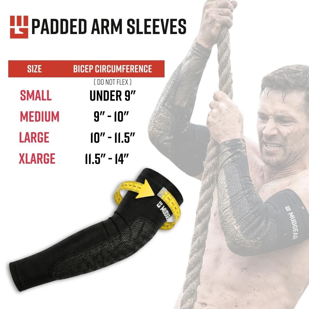 MudGear Acolchado Brazo Mangas – Codo de Compresión Deportes Protección para Exterior Rendimiento, Negro/Gris